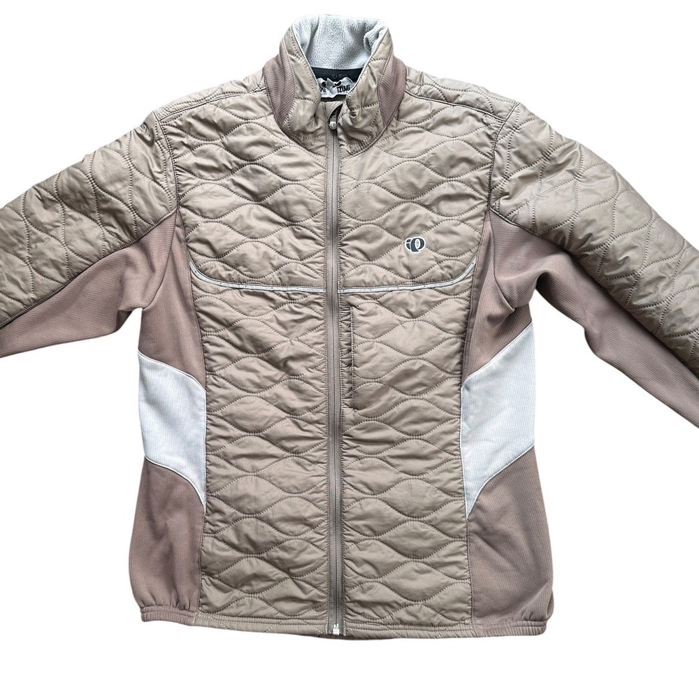 Pearl Izumi Cycling Jacket Women Medium Tan Quilted Fleece‎ Lined Full Zip 6505